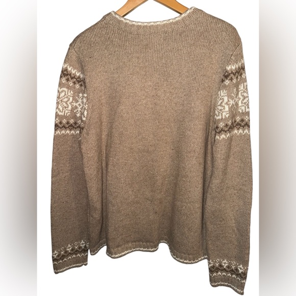 CARDIGAN SWEATER Zip Up CROFT & BARROW tan white SNOWFLAKES medium - Picture 5 of 13